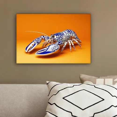 Kreeft - Delftsblauw - Schild - Stoer - Oranje canvas 2cm klein -sfeer3