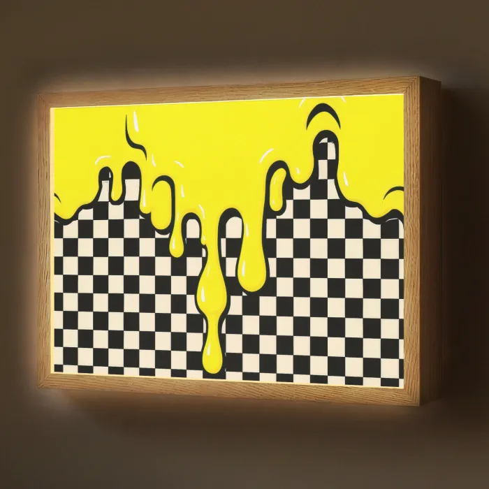 Geblokt - Grafisch - Vloeistof - Geel Light Box met batterij (Wandlamp) middel -z3d_website