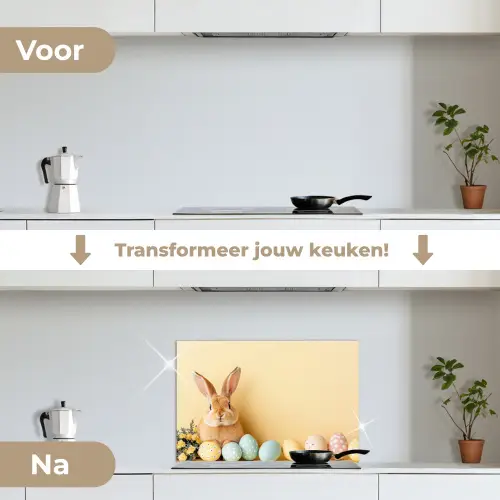 Eieren -  Konijn - Pasteltinten keuken achterwand spatscherm klein -voor_na_NL