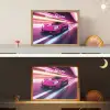 Raceauto - Roze - Neon Light Box met batterij (Wandlamp kind) middel -sfeer3_kind
