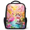 Kitten met flamingo in tropisch bloemenparadijs Rugzak - Zwart middel -3d