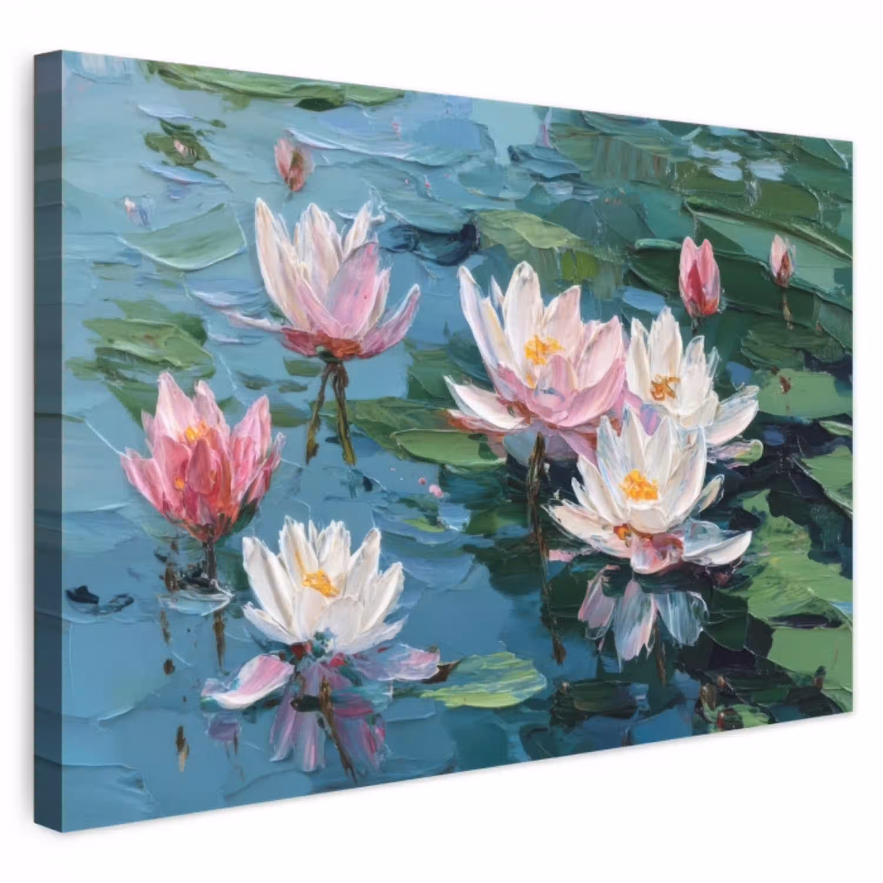 Waterlelies - Bloemen - Roze - Water canvas 2cm klein -3d