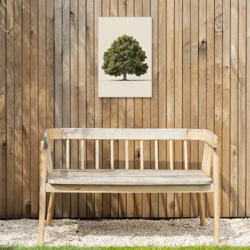Eikenboom - Groen - Lichte achtergrond Tuinposter op houten frame 2 cm dik klein -sfeer4