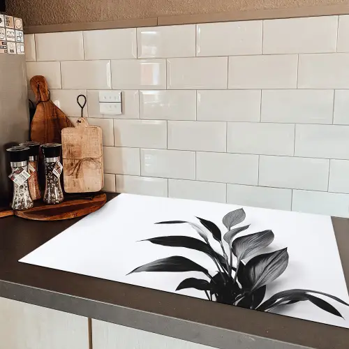 Plant - Bladeren - Minimalistisch - Zwart Inductie beschermer vinyl 3mm klein -sfeer3