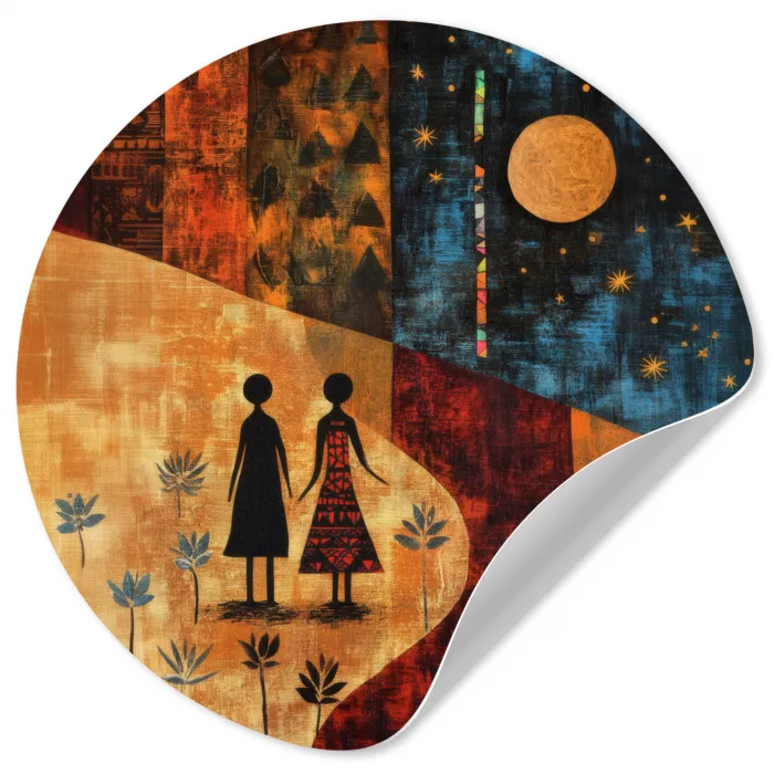 Silhouetten - Abstract - Zon - Maan Wandcirkel behangsticker klein -3d