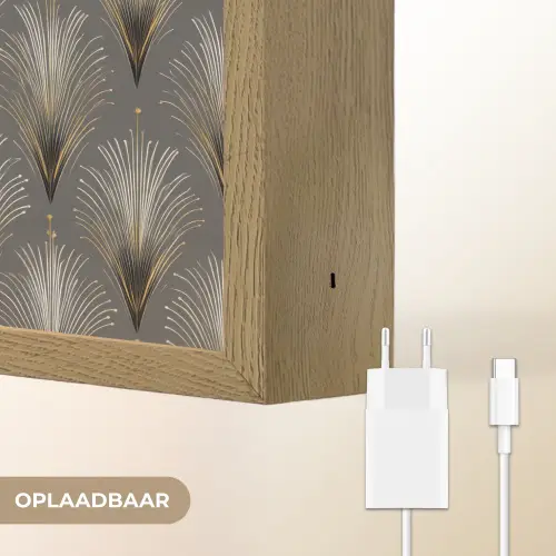 Waaierstralen - Goud - Antraciet Light Box met batterij (Wandlamp) middel 907 -USP_websiteoplaadbaarNL