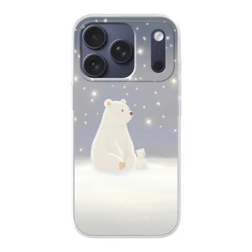 Ijsbeer - Sneeuw - Sterren - Blauw Telefoonhoesje iPhone 17 Pro klein -3d