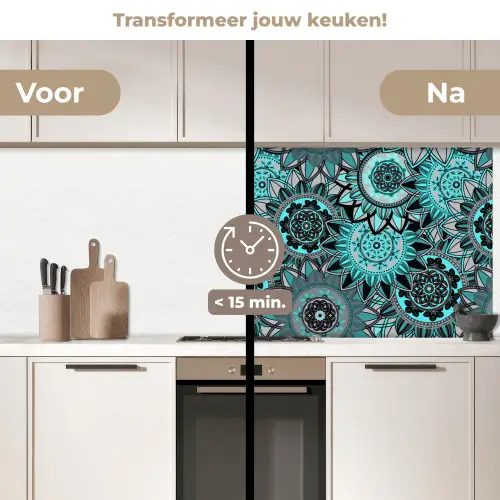 Mandala - Bloemen - Design keuken achterwand 2 middel 871 -voor-na2_NL