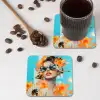 Bloemen - Vrouw - Zonnebril - Blauw onderzetter kurk middel -sfeer2