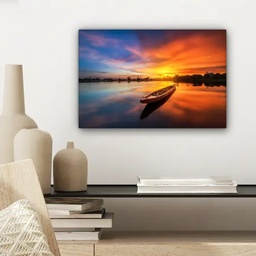Boot - Water - Zonsondergang - Oranje - Water canvas 2cm klein -sfeer6
