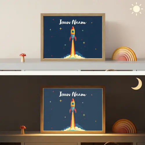 Raket - Rookwolken - Ruimte Light Box met batterij (Wandlamp kind) middel -sfeer3_kind