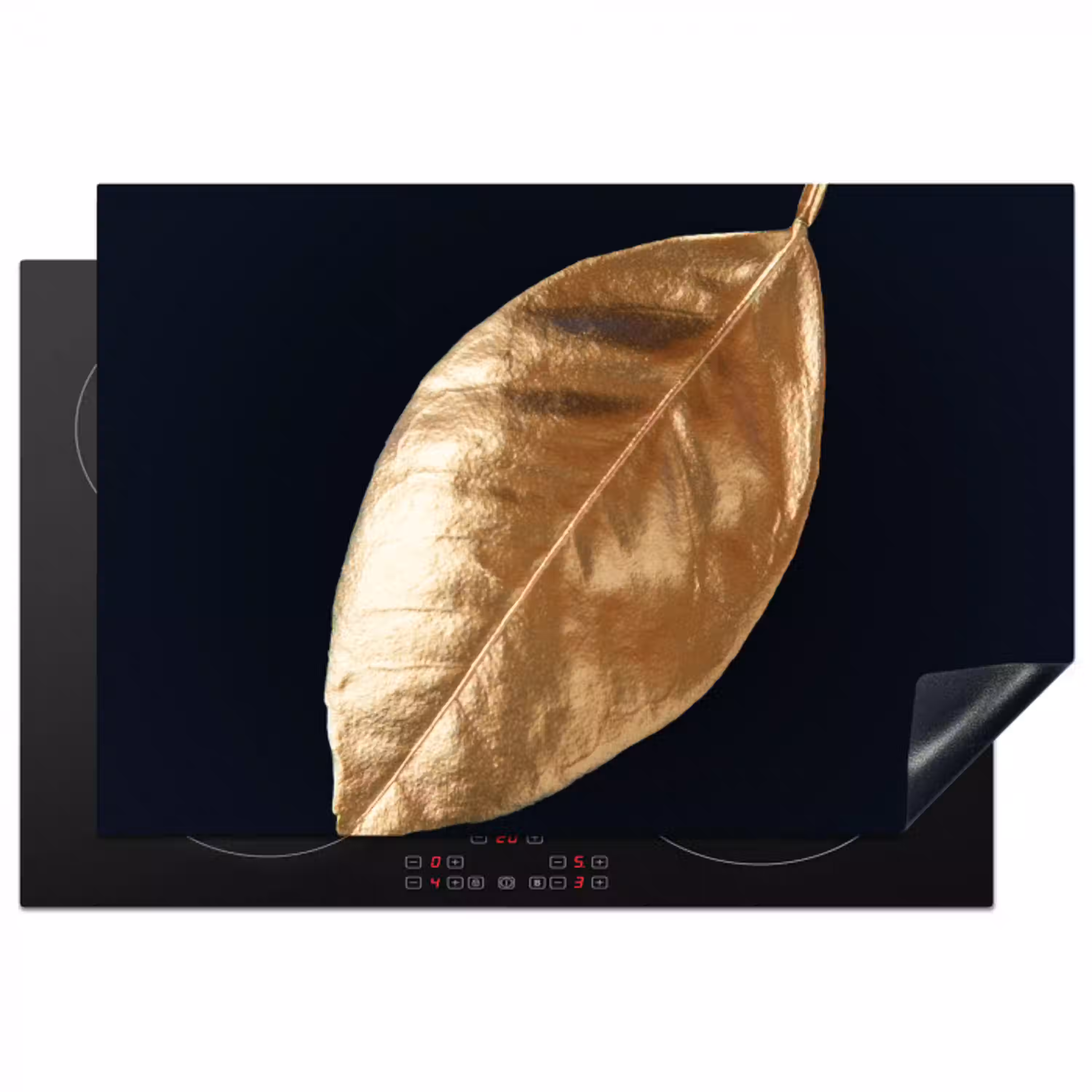 Bladeren - Black en gold - Luxe - Natuur - Planten Inductie beschermer vinyl 3mm klein -3d