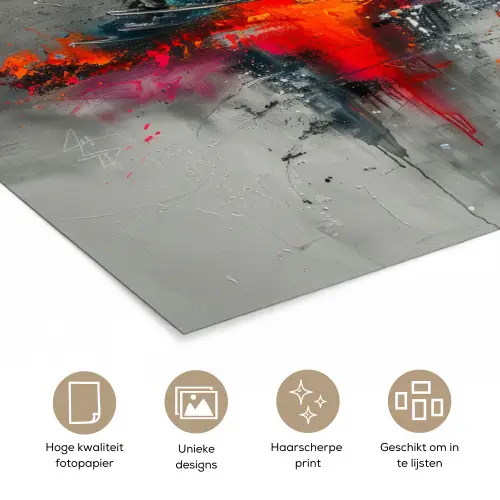 Moderne kunst - Oranje - Grijs - Abstract poster papier klein -closeup_NL