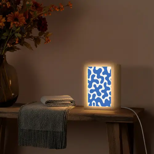 Vormen - Abstract - Blauw - Golven Light Box met kabel (Tafellamp) klein -sfeer4