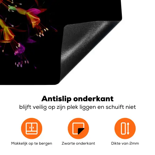 Bloemen - Oranje - Roze - Zwart Inductie beschermer vinyl 3mm klein -zzzzzzz-td-onderkant