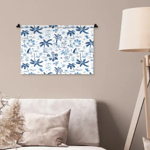 Zee - Strand - Blauw - Wit Wandkleed katoen klein 269 -sfeer4