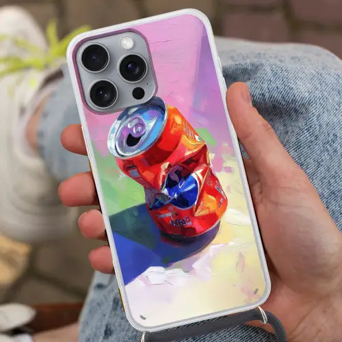 Frisdrank - Blik - Paars Hoesje iPhone 16 Pro Max met koord klein -sfeer3