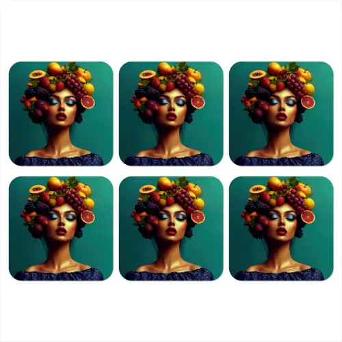 Vrouw - Hoodtooi - Tropisch - Fruit - Druiven onderzetter kurk middel -3d