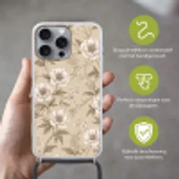 Bloemen - Patroon - Beige Hoesje iPhone 16 Pro Max met koord klein -sfeer2_NL