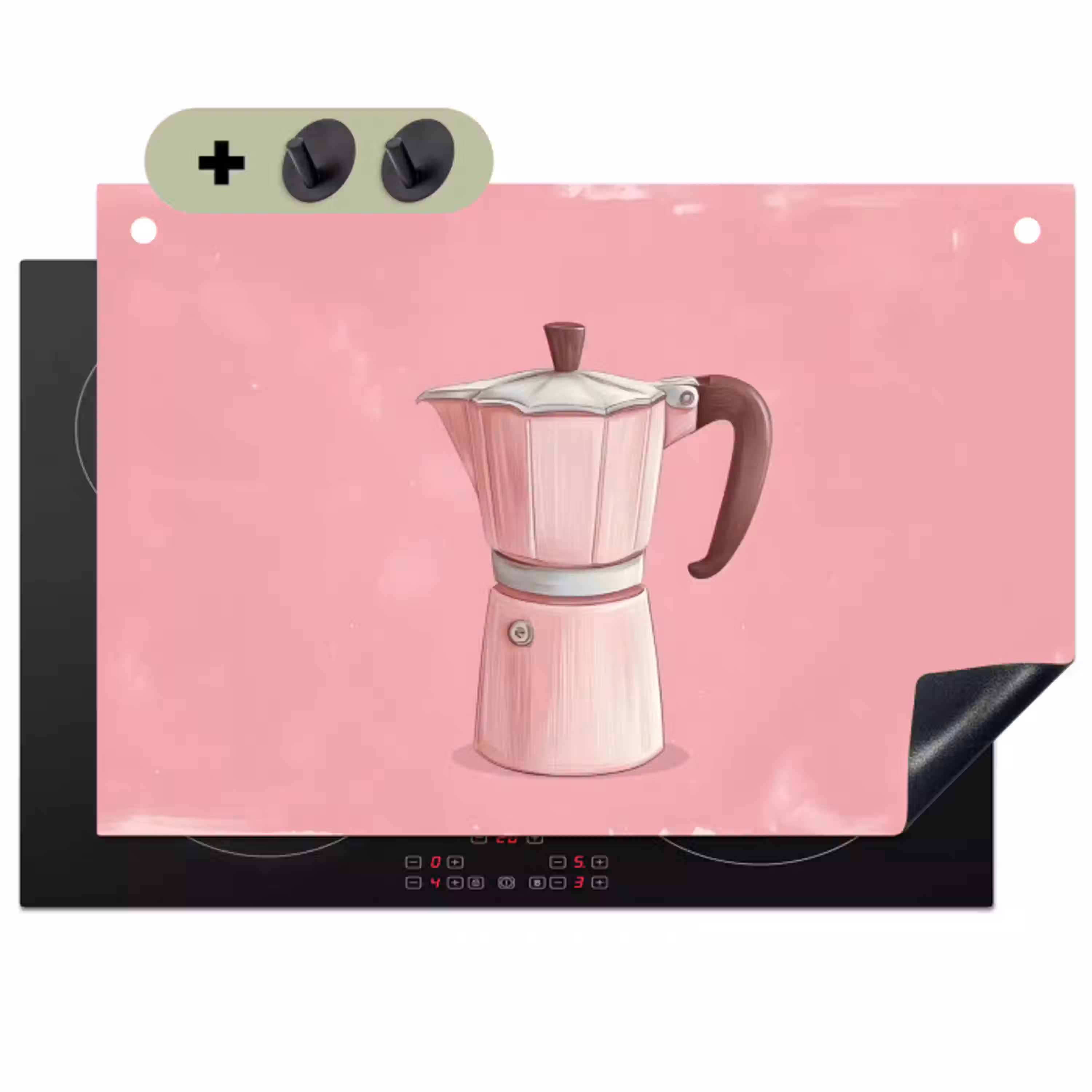 Roze - Mokkapot - Illustratie - Koffie Inductie beschemer met haakjes klein -3d
