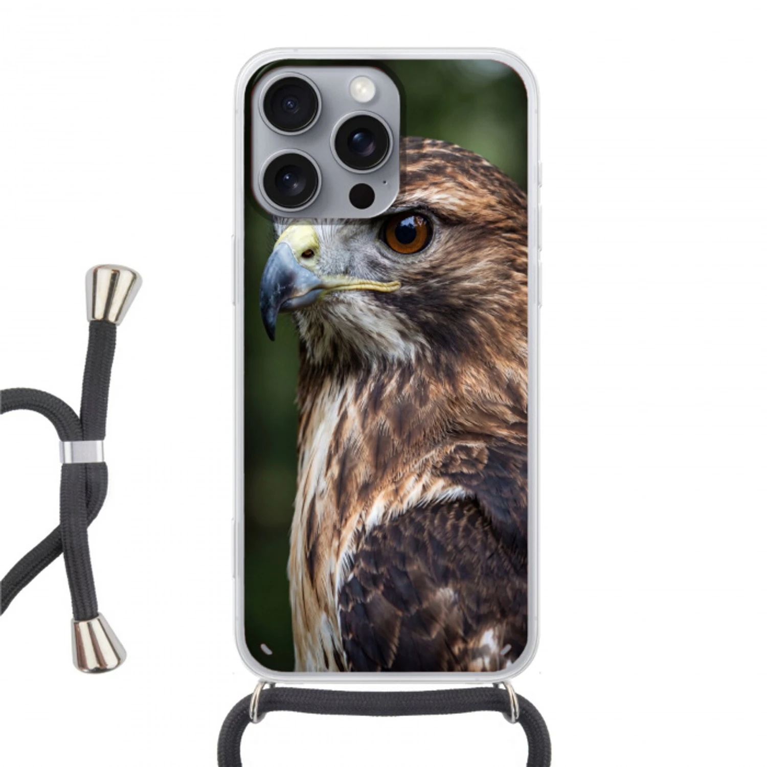 Buizerd - Roofvogel - Natuur - Bruin Hoesje iPhone 16 Pro Max met koord klein -3d