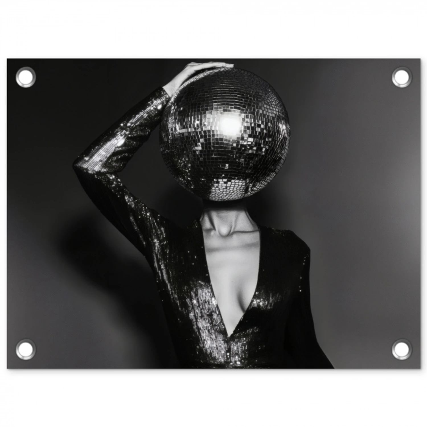 Discobal - Gezicht - Glamour - Zwart tuinposter los doek klein -3d