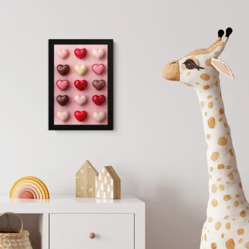 Macarons - Hartjes - Kleurrijk - Roze fotolijst zwart zonder passe partout klein -usfeer4_kinderkamer