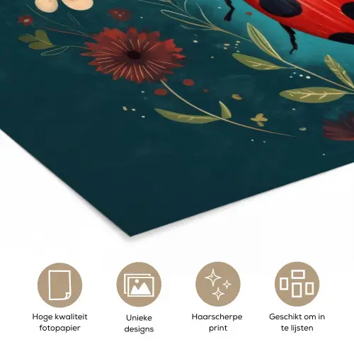 Bloemen - Lieveheersbeestje - Hartje - Rood poster papier klein -closeup_NL