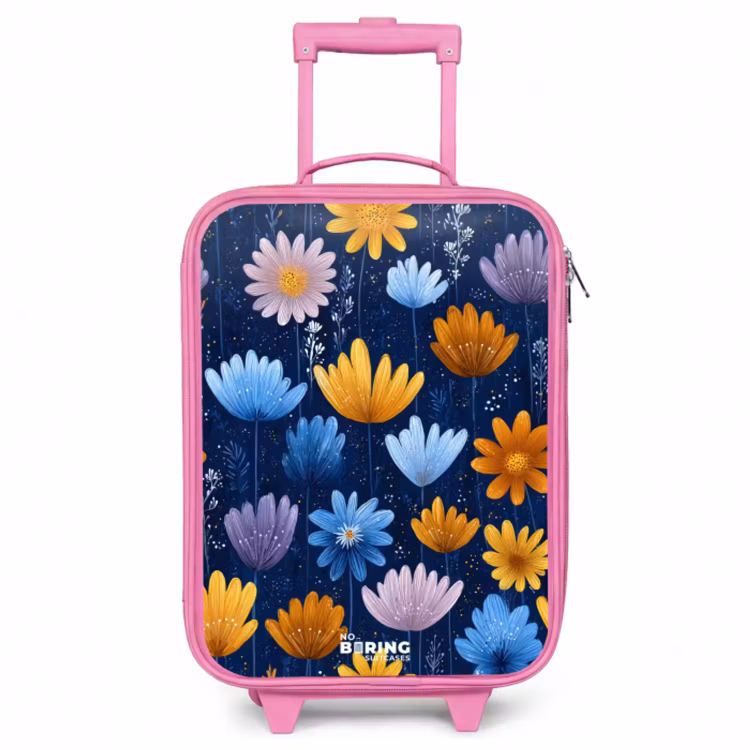 Kinderkoffer - Roze - Bloemen op een donkerblauwe achtergrond