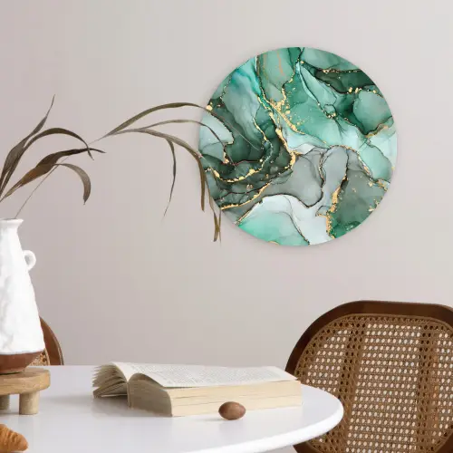 Goud - Marmer - Groen - Luxe - Marmerlook - Grijs Wandcirkel kunststof plaat 5mm dik klein -sfeer4