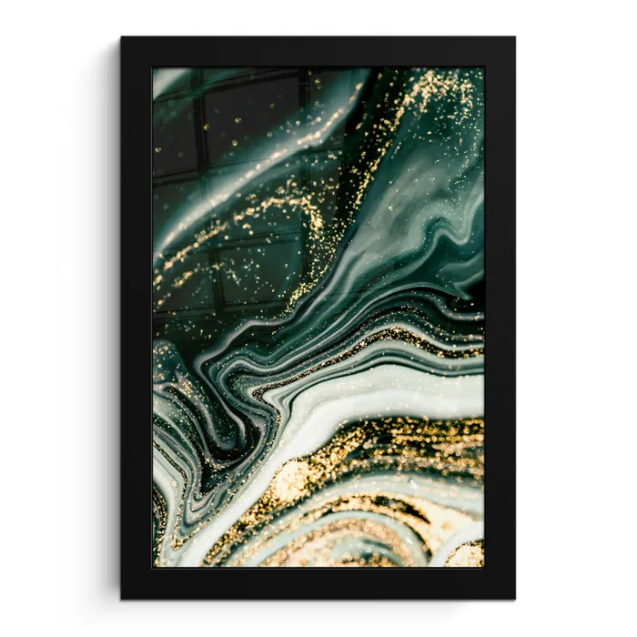 Marmerlook - Goud - Groen - Glitter - Design - Marmer fotolijst zwart zonder passe partout klein -3d