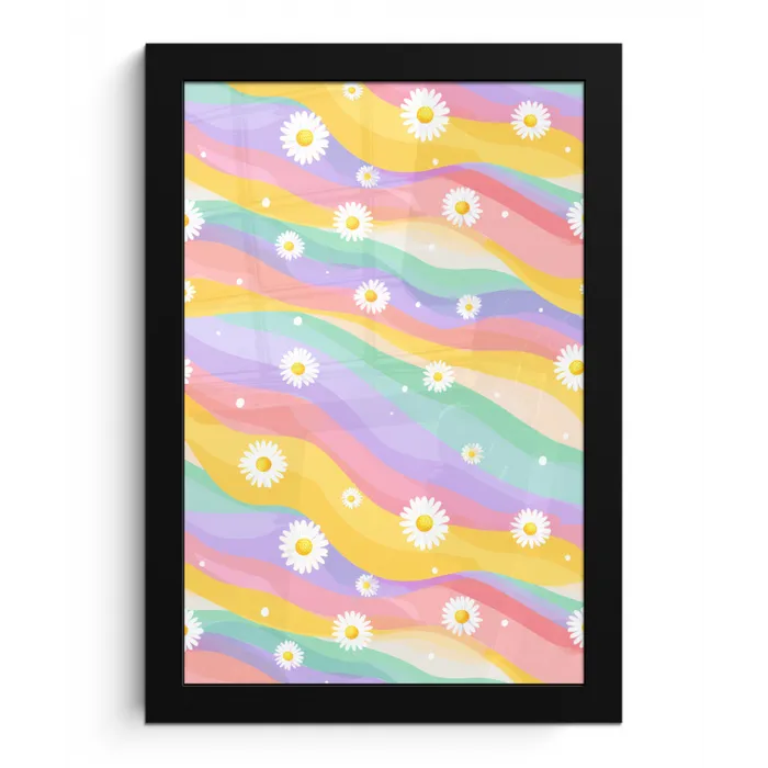 Madeliefjes - Kleurrijk - Pastel - Vrolijk fotolijst zwart zonder passe partout klein -3d