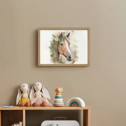 Paard - Bloemen - Natuur - Waterverf - Dieren Light Box met batterij (Wandlamp kind) middel -sfeer2_kind