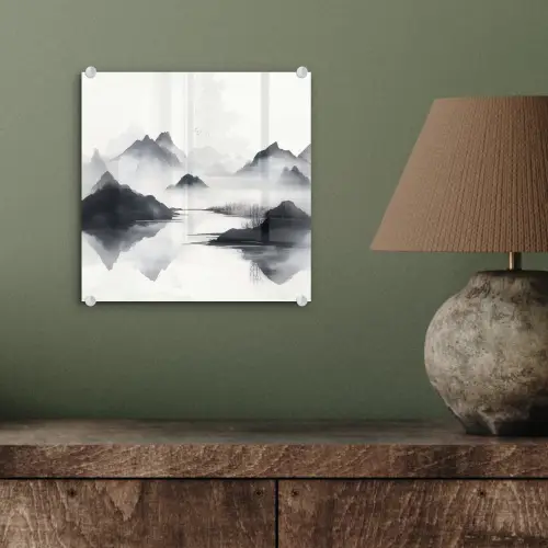 Bergen - Mistig - Water - Wit plexiglas 5mm klein -sfeer3
