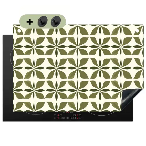 Botanisch - Retro - Groen Inductie beschemer met haakjes klein 777 -3d