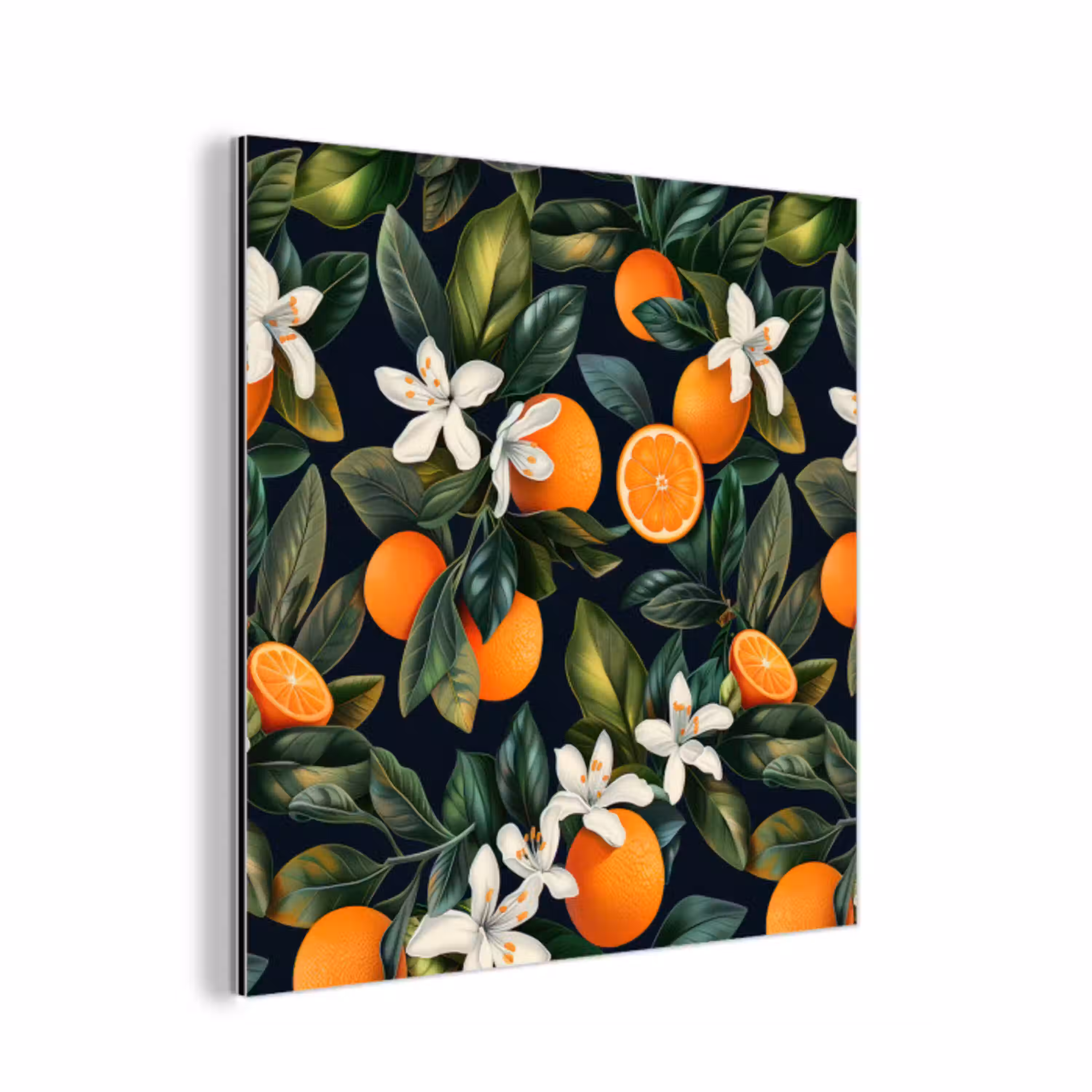 Sinaasappels - Bloesems - Bladeren - Tropisch aluminium wit klein -3d