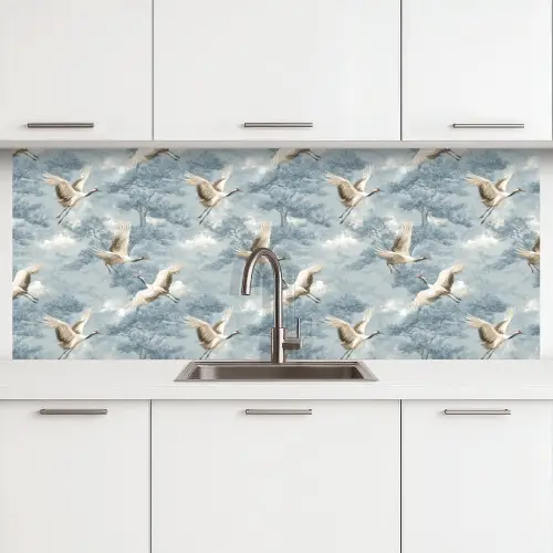 Wolken - Kraanvogels - Blauw keuken achterwand 2 middel 871 -3d