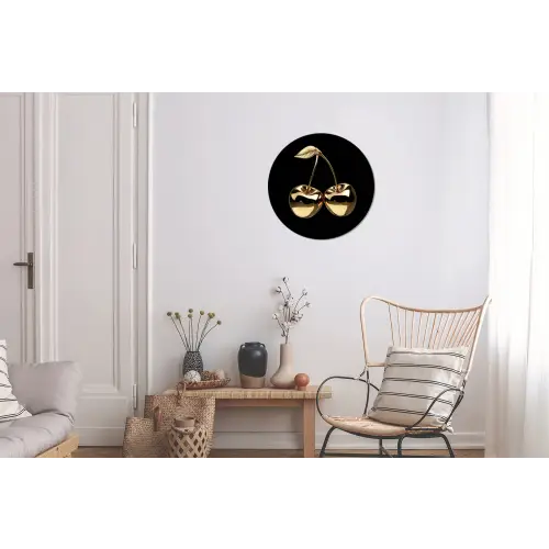 Kersen - Zwart - Goud - Chrome Wandcirkel aluminium klein -woonkamer