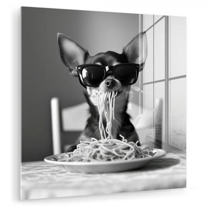 Chihuahua - Hond - Zonnebril - Humoristisch - Zwart - Wit - Spaghetti plexiglas 5mm klein -zzzproduct_nieuw