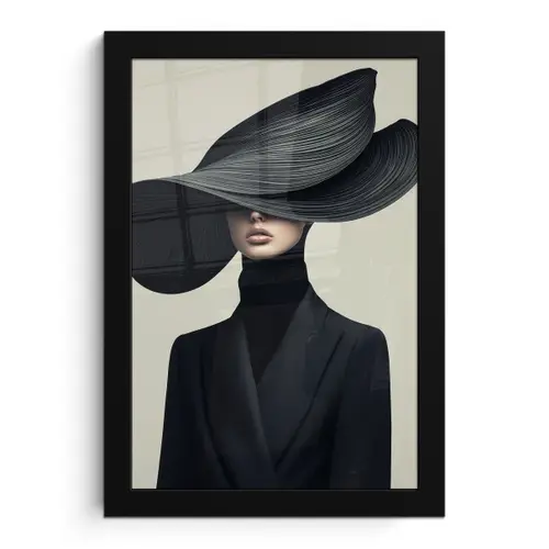 Zwart - Vrouw - Hoed fotolijst zwart zonder passe partout klein -3d