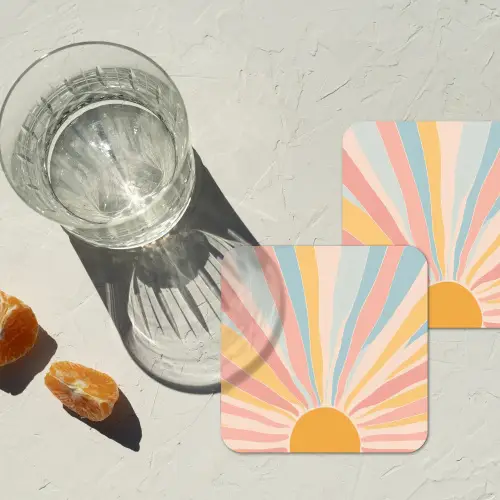 Illustratie - Zon - Pastelkleuren onderzetter kurk middel -sfeer4