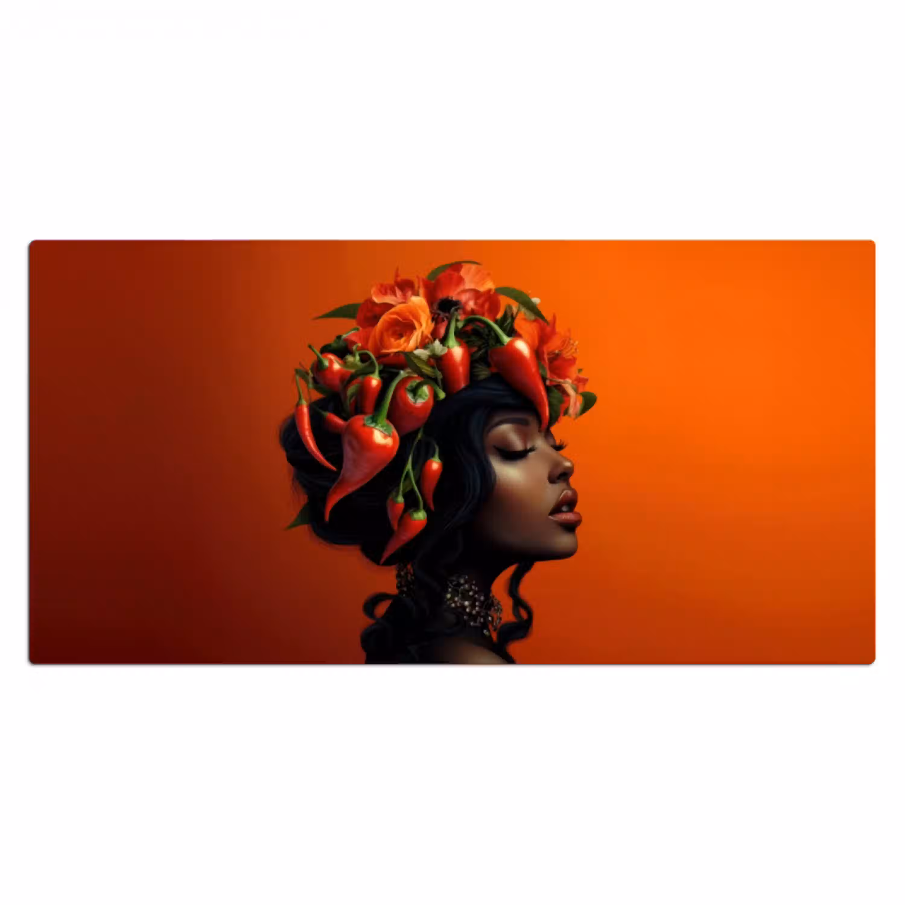 Vrouw - Chilipepers - Pepers - Bloemen Muismat XXL klein -3d_leeg