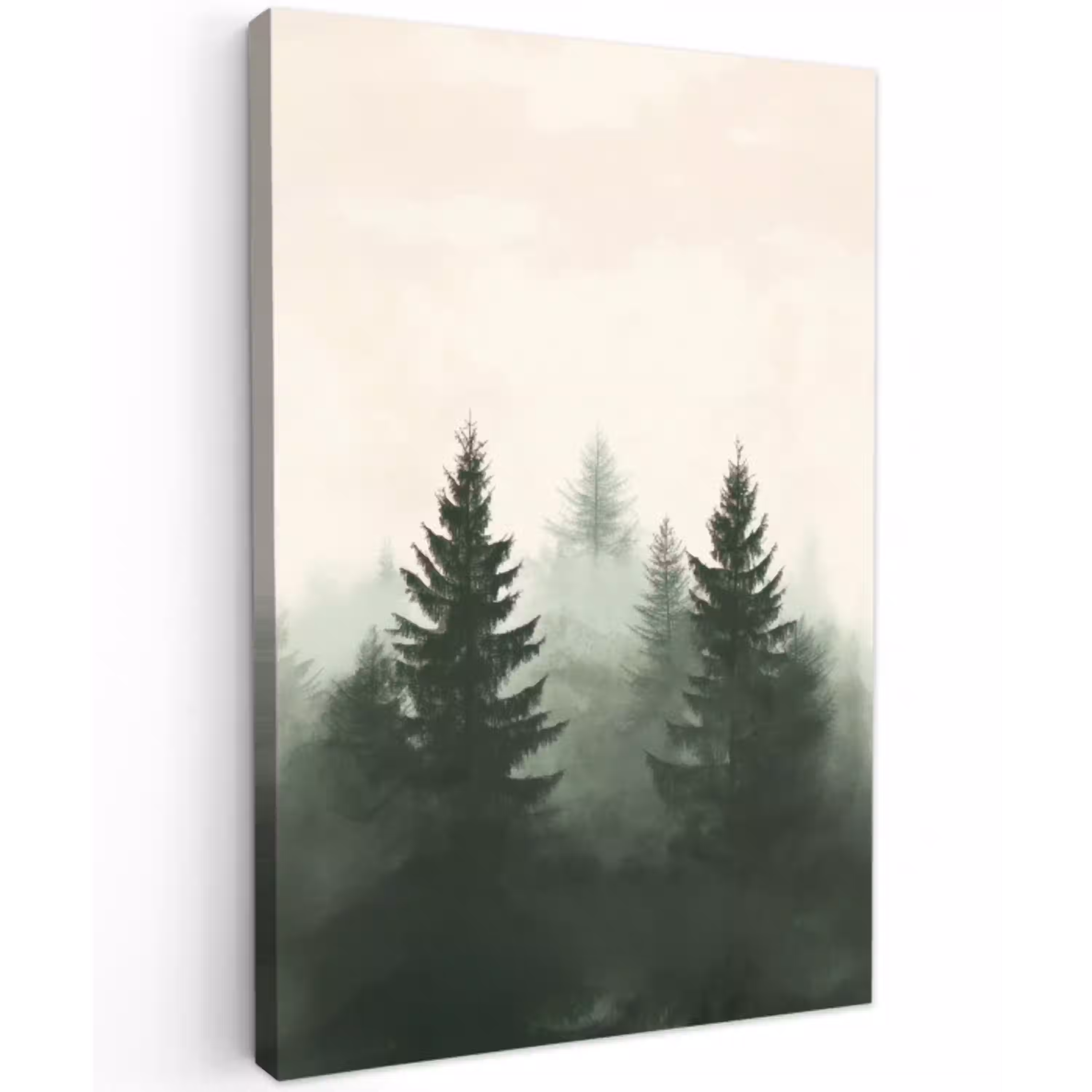 Sparren - Bomen - Groen - Beige Tuinposter op houten frame 2 cm dik klein -3d