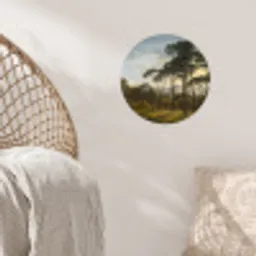 Italiaans landschap met parasoldennen - Schilderij van Hendrik Voogd Wandcirkel behangsticker klein -sfeer4