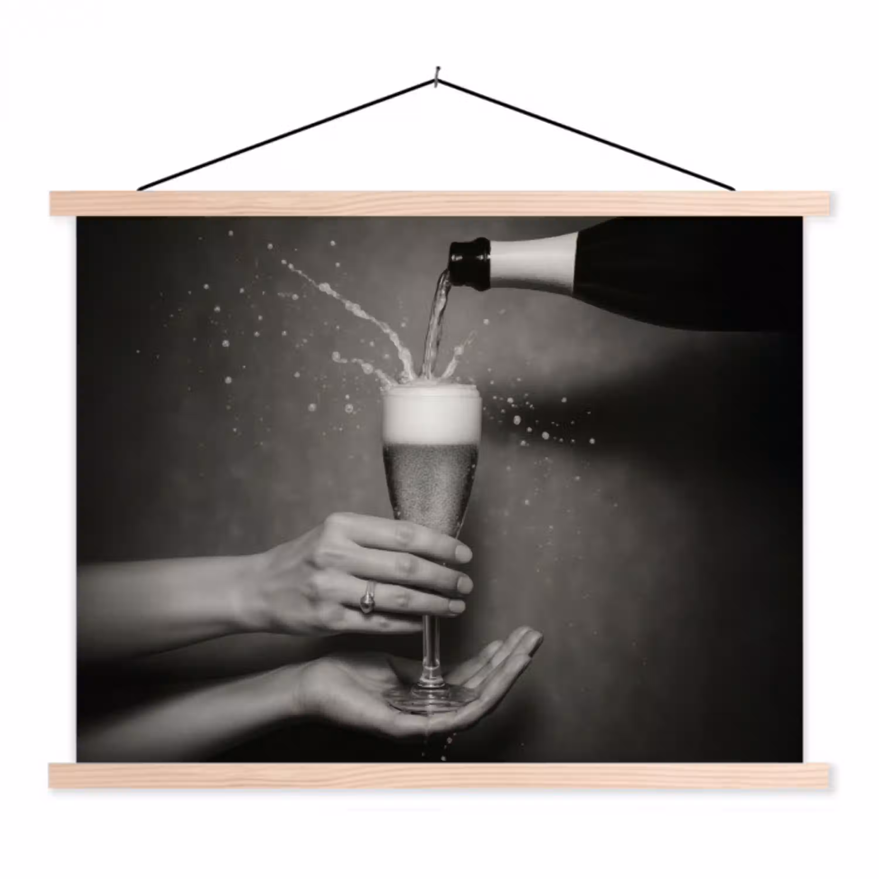 Champagnefles - Glas - Minimalistisch - Spetters textielposter latten blank klein -3d