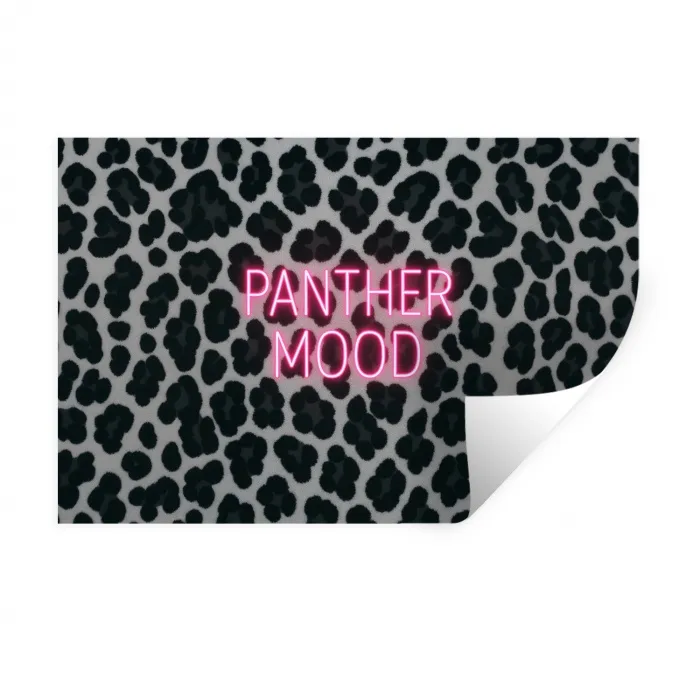 Panterprint - Zwart - Neonletters - Roze Muursticker klein -3d