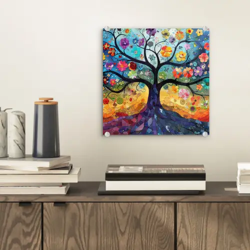 Kunst - Levensboom - Bloemen - Hippie plexiglas 5mm klein -sfeer1