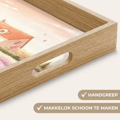 Lavendelveld - Huis - Paars Dienblad Rechthoek middel -USP_HandgreepNL