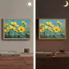 Penseelstreken - Bloemen - Felgeel - Abstract Light Box met batterij (Wandlamp) middel -sfeer3