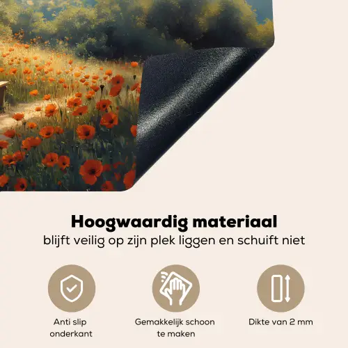 Bankje - Boom - Klaprozen - Heuvels Inductie beschemer met haakjes klein -ky-onderkant-nl